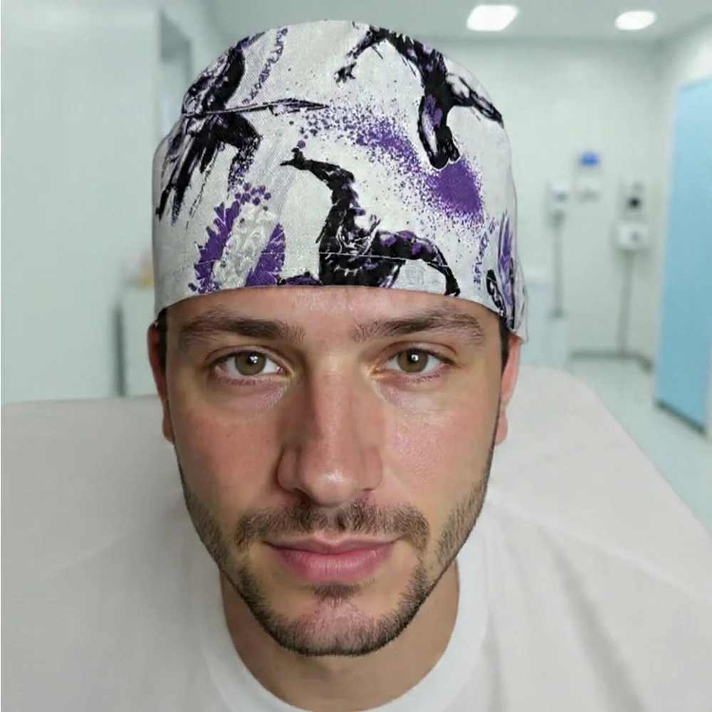 Purple Dinosaur Print Surgical Scrub Cap - Unbranded